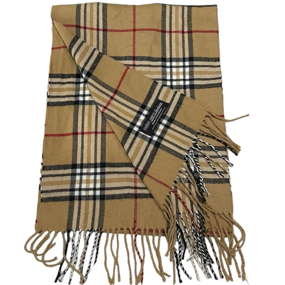 100% cashmere made in Scotland plaid caramel color scarf shawl unisex